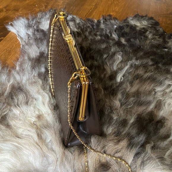 Vintage Faux Alligator Ladylike Brown Box Bag - Picture 3 of 8